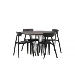 Sten Rundt Spisebordssæt - Sort og Mocca