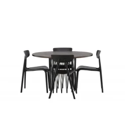 Sten Rundt Spisebordssæt - Sort og Mocca