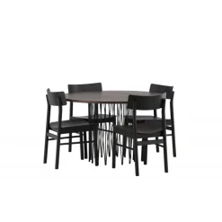 Sten Rundt Spisebordssæt - Sort og Mocca