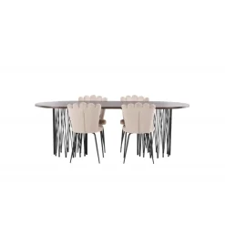 Stone Ovalt spisebordssæt - Beige og Mocca