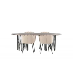Stone Ovalt spisebordssæt - Beige og Mocca