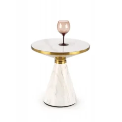 TALBI sofabord, Hvid marmor / Hvid / guld