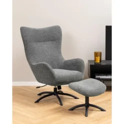 Talgarth Recliner med fodskammel grå stof