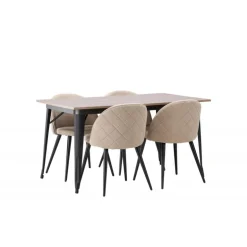 Tempe Spisebordssæt - Beige og Valnød