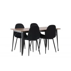 Tempe Spisebordsæt med 4 spisebordstole - Sort og Valnød