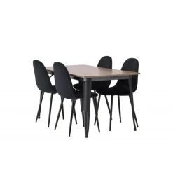 Tempe Spisebordsæt med 4 spisebordstole - Sort og Valnød