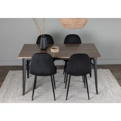 Tempe Spisebordsæt med 4 spisebordstole - Sort og Valnød
