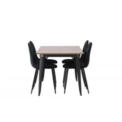 Tempe Spisebordsæt med 4 spisebordstole - Sort og Valnød