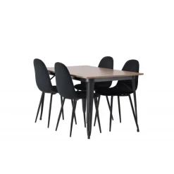 Tempe Spisebordsæt med 4 spisebordstole - Sort og Valnød