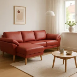 Thyregod Chaiselong lædersofa Venstrevendt Rød