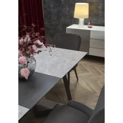 TIZIANO Spisebord med udtræk, top - lys Grå/mørk Grå, ben - mørk Grå