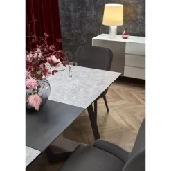 TIZIANO Spisebord med udtræk, top - lys Grå/mørk Grå, ben - mørk Grå