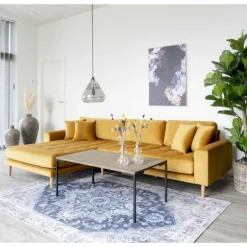Torino Lounge Sofa i sennepsgul velour venstrevendt