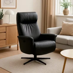 Tristan lænestol m. indbygget skammel og manuel justering - Sort læder