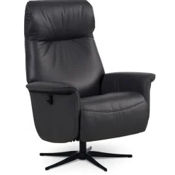 Tristan lænestol m. indbygget skammel og manuel justering - Sort læder