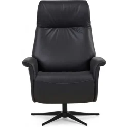 Tristan lænestol m. indbygget skammel og manuel justering - Sort læder