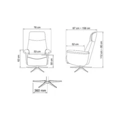 Tristan lænestol m. indbygget skammel og manuel justering - Sort læder
