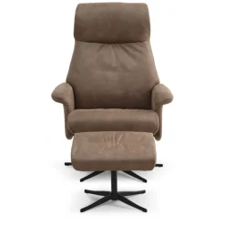 Tristan lænestol med fodskammel - Almond Bull microfiber læder