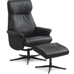 Tristan lænestol med fodskammel - Sort læder