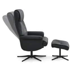 Tristan lænestol med fodskammel - Sort læder