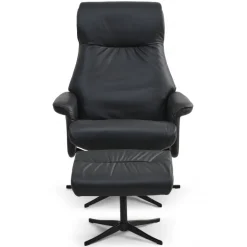 Tristan lænestol med fodskammel - Sort læder