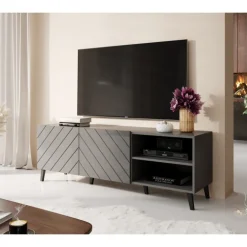 TV bord 150 ABETO mat Grå/ glans Grå