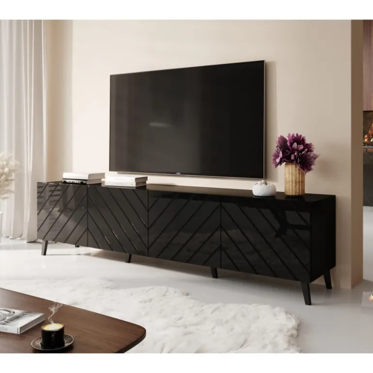 TV bord 200 ABETO mat Sort/ blank Sort