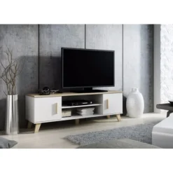 TV bord LOTTA 160 2D2K diamant Hvid/lsomona eg