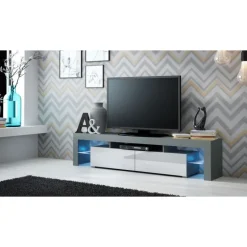 TV bord SOLO Grå mat/Hvid højglans