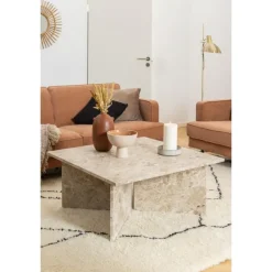 VegaStone Marmor sofabord - Latte lakeret marmor - 90x90 cm