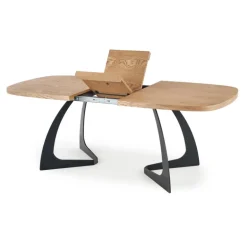 VELDON Spisebord med udtræk, - top - Natur eg, ben - Sort