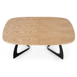 VELDON Spisebord med udtræk, - top - Natur eg, ben - Sort