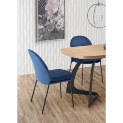 VELDON Spisebord med udtræk, - top - Natur eg, ben - Sort