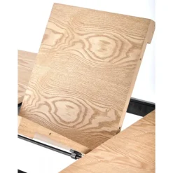 VELDON Spisebord med udtræk, - top - Natur eg, ben - Sort