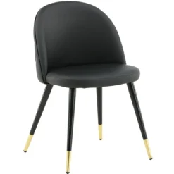Velvet Spisebordsstol - Sort PU læder og Messing