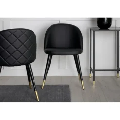 Velvet Spisebordsstol - Sort PU læder og Messing