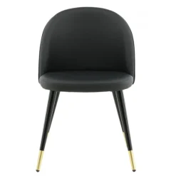 Velvet Spisebordsstol - Sort PU læder og Messing