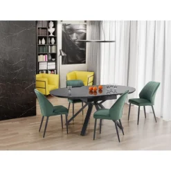 VERTIGO Udvidelsesbord, - Top - Sort Marmor, Ben - Sort