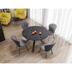 VERTIGO Udvidelsesbord, - Top - Sort Marmor, Ben - Sort