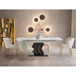 VINCENZO bord Hvid marmor, ben Sort/guld