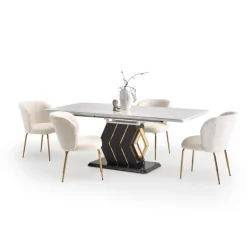 VINCENZO bord Hvid marmor, ben Sort/guld