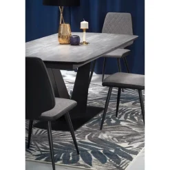 VINSTON Spisebord med udtræk, - top - MørkeGrå / Sort, ben - Sort