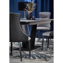 VINSTON Spisebord med udtræk, - top - MørkeGrå / Sort, ben - Sort