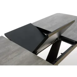 VINSTON Spisebord med udtræk, - top - MørkeGrå / Sort, ben - Sort