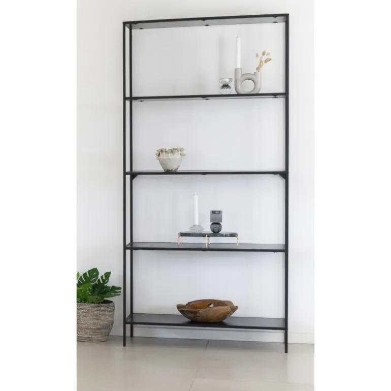 Vita Reol - Reol med sort ramme og 5 sorte hylder 80x36x170 cm
