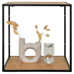 Vita Væghylde - Hylde med sort ramme og egetræslook hylder 36x36x36 cm