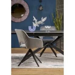 VITORINO Spisebord med udtræk, - bordplade - Sort marmor, ben - Sort