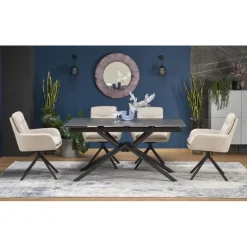 VITORINO Spisebord med udtræk, - bordplade - Sort marmor, ben - Sort