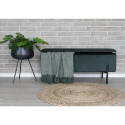 Watford Bænk - Bænk i grøn velour m. opbevaring