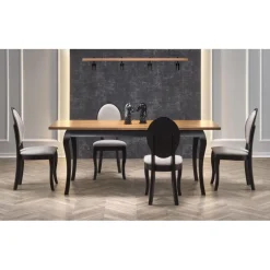 WINDSOR Spisebord med udtræk, - mørk eg/Sort